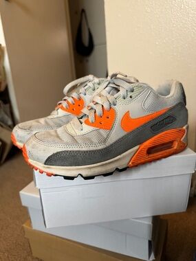 Nike Air Max 90 Gray and Orange Sneakers